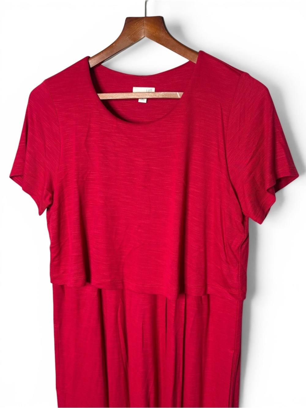 J Jill Layered Jersey Knit Dress Medium Petite MP Red Pockets Ultra Soft Knit - Picture 3 of 11